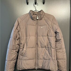 Nike Brown Puffer Jacket with Stand-Up Collar